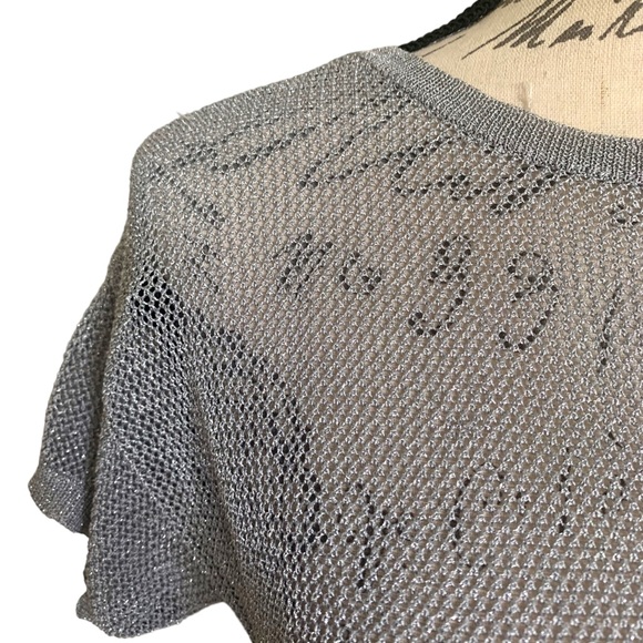 Michael Kors Silver Metallic Sheer Mesh Top Size S - Picture 4 of 6